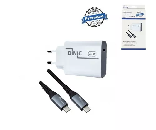 USB C power supply 45W + USB-C to C cable, fast charger with PD3.0 and PPS + USB-C HQ cable, 2m, DINIC box